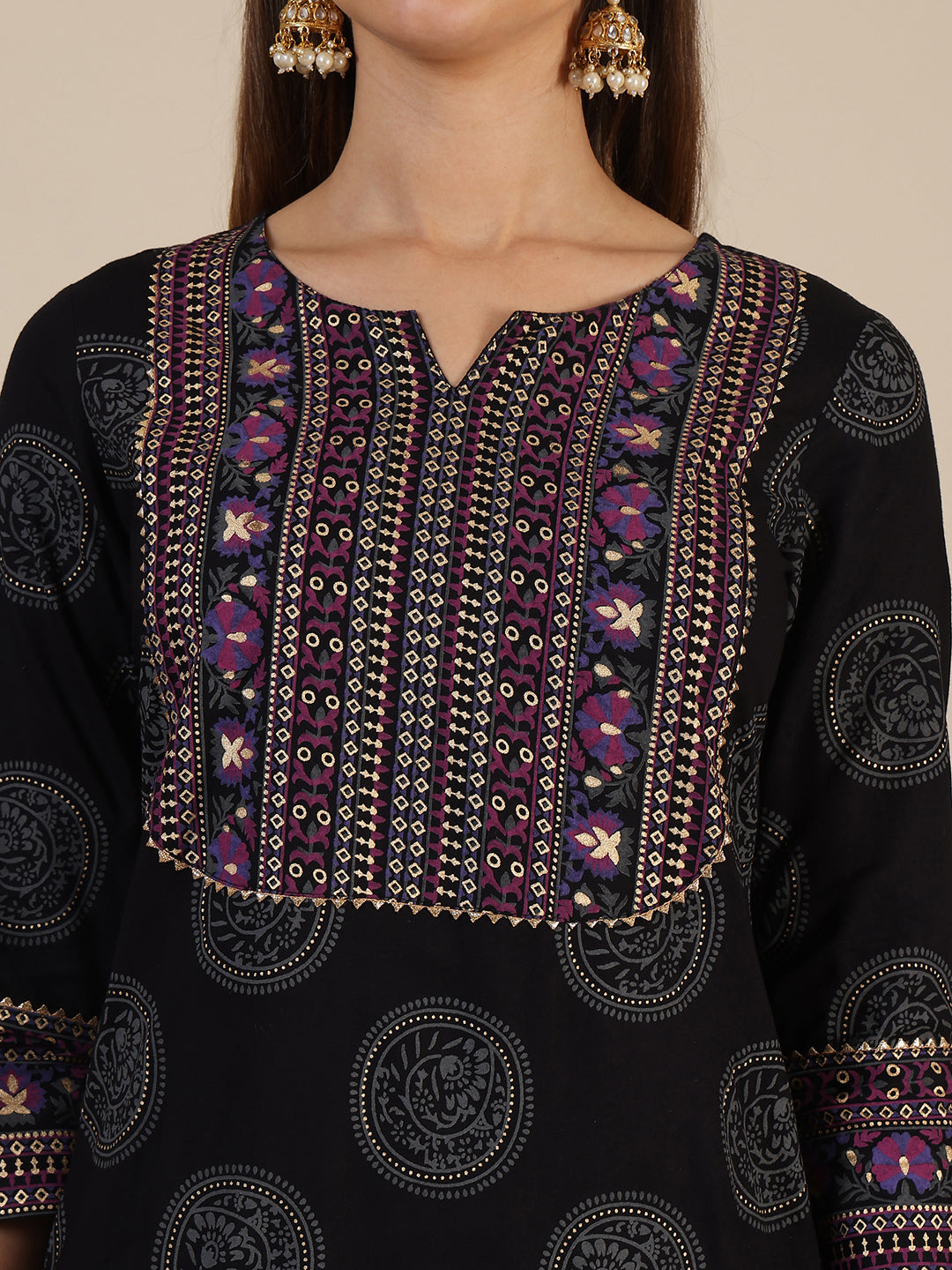 Printed Rayon Kurta With Pant & Printed Dupatta, Black - Hiral Fashion - Dista