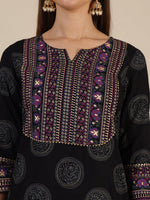 Thumbnail for Printed Rayon Kurta With Pant & Printed Dupatta, Black - Hiral Fashion - Dista