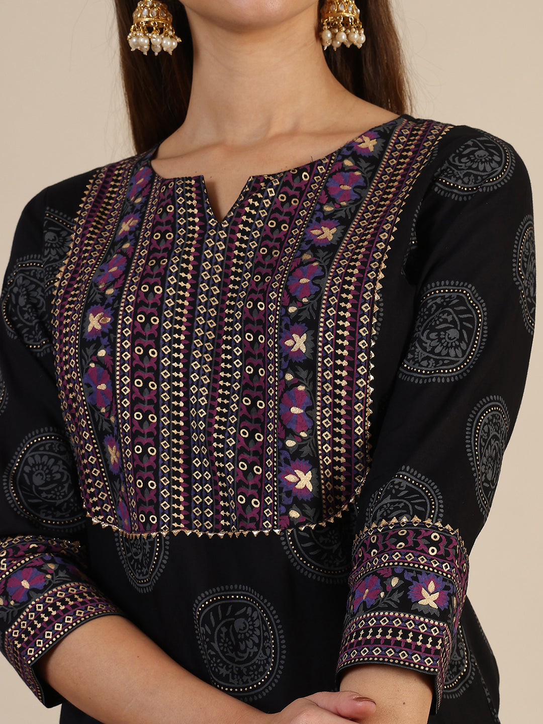 Printed Rayon Kurta With Pant & Printed Dupatta, Black - Hiral Fashion - Dista