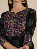 Thumbnail for Printed Rayon Kurta With Pant & Printed Dupatta, Black - Hiral Fashion - Dista