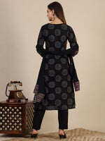 Thumbnail for Printed Rayon Kurta With Pant & Printed Dupatta, Black - Hiral Fashion - Dista