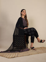 Thumbnail for Printed Rayon Kurta With Pant & Printed Dupatta, Black - Hiral Fashion - Dista