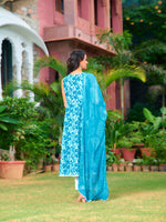 Thumbnail for Printed Flared Kurta With Pant & Dupatta, Blue - Hiral Fashion - Distacart