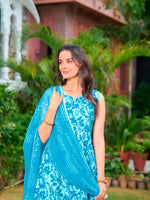 Thumbnail for Printed Flared Kurta With Pant & Dupatta, Blue - Hiral Fashion - Distacart