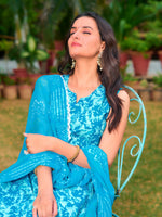 Thumbnail for Printed Flared Kurta With Pant & Dupatta, Blue - Hiral Fashion - Distacart