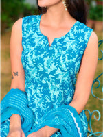 Thumbnail for Printed Flared Kurta With Pant & Dupatta, Blue - Hiral Fashion - Distacart