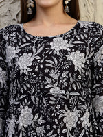 Thumbnail for Floral Printed Flared Kurta With Pant & Dupatta, Black - Hiral Fashion - Distacart