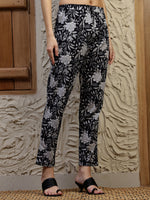 Thumbnail for Floral Printed Flared Kurta With Pant & Dupatta, Black - Hiral Fashion - Distacart