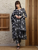 Thumbnail for Floral Printed Flared Kurta With Pant & Dupatta, Black - Hiral Fashion - Distacart