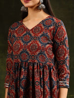 Thumbnail for Printed Flared Anarkali Kurta With Pant & Dupatta, Rust - Hiral Fashion - Distacart