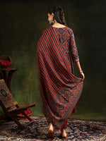 Thumbnail for Printed Flared Anarkali Kurta With Pant & Dupatta, Rust - Hiral Fashion - Distacart