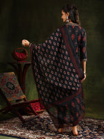 Thumbnail for Ethnic Motifs Printed Aline Kurta With Pant & Dupatta, Black - Hiral Fashion - Distacart