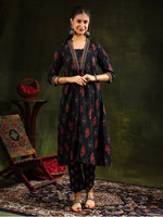 Thumbnail for Ethnic Motifs Printed Aline Kurta With Pant & Dupatta, Black - Hiral Fashion - Distacart