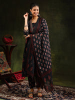 Thumbnail for Ethnic Motifs Printed Aline Kurta With Pant & Dupatta, Black - Hiral Fashion - Distacart
