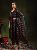 Thumbnail for Ethnic Motifs Printed Aline Kurta With Pant & Dupatta, Black - Hiral Fashion - Distacart
