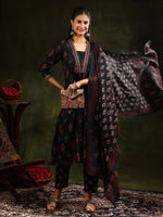 Thumbnail for Ethnic Motifs Printed Aline Kurta With Pant & Dupatta, Black - Hiral Fashion - Distacart