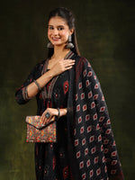 Thumbnail for Ethnic Motifs Printed Aline Kurta With Pant & Dupatta, Black - Hiral Fashion - Distacart