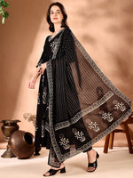 Thumbnail for Embroidered & Ethnic Motifs Printed Flared Kurta With Pant & Dupatta, Black - Hiral Fashion - Distacart
