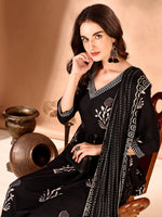 Thumbnail for Embroidered & Ethnic Motifs Printed Flared Kurta With Pant & Dupatta, Black - Hiral Fashion - Distacart