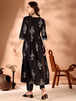 Thumbnail for Embroidered & Ethnic Motifs Printed Flared Kurta With Pant & Dupatta, Black - Hiral Fashion - Distacart