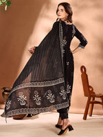 Thumbnail for Embroidered & Ethnic Motifs Printed Flared Kurta With Pant & Dupatta, Black - Hiral Fashion - Distacart