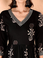 Thumbnail for Embroidered & Ethnic Motifs Printed Flared Kurta With Pant & Dupatta, Black - Hiral Fashion - Distacart