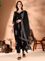 Thumbnail for Embroidered & Ethnic Motifs Printed Flared Kurta With Pant & Dupatta, Black - Hiral Fashion - Distacart