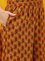 Thumbnail for Floral Printed A-Line Flared Kurta With Palazzo & Dupatta, Mustard - Hiral Fashion - Distacart