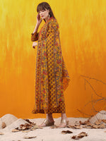 Thumbnail for Floral Printed A-Line Flared Kurta With Palazzo & Dupatta, Mustard - Hiral Fashion - Distacart