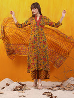 Thumbnail for Floral Printed A-Line Flared Kurta With Palazzo & Dupatta, Mustard - Hiral Fashion - Distacart