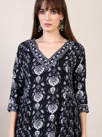Thumbnail for Printed Flared Kurta With Afghani Pant & Dupatta, Black - Hiral Fashion - Distacart