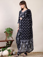 Thumbnail for Printed Flared Kurta With Afghani Pant & Dupatta, Black - Hiral Fashion - Distacart