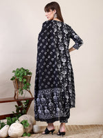 Thumbnail for Printed Flared Kurta With Afghani Pant & Dupatta, Black - Hiral Fashion - Distacart