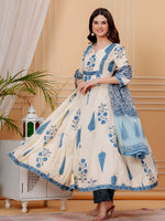 Thumbnail for Ethnic Motifs Printed Anarkali Kurta With Pant & Dupatta, Aqua-Blue - Hiral Fashion - Distacart
