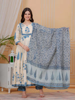 Thumbnail for Ethnic Motifs Printed Anarkali Kurta With Pant & Dupatta, Aqua-Blue - Hiral Fashion - Distacart