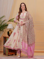 Thumbnail for Ethnic Motifs Printed Anarkali Kurta With Pant & Dupatta, Pink - Hiral Fashion - Distacart