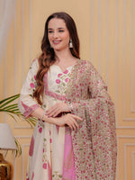 Thumbnail for Ethnic Motifs Printed Anarkali Kurta With Pant & Dupatta, Pink - Hiral Fashion - Distacart