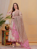 Thumbnail for Ethnic Motifs Printed Anarkali Kurta With Pant & Dupatta, Pink - Hiral Fashion - Distacart
