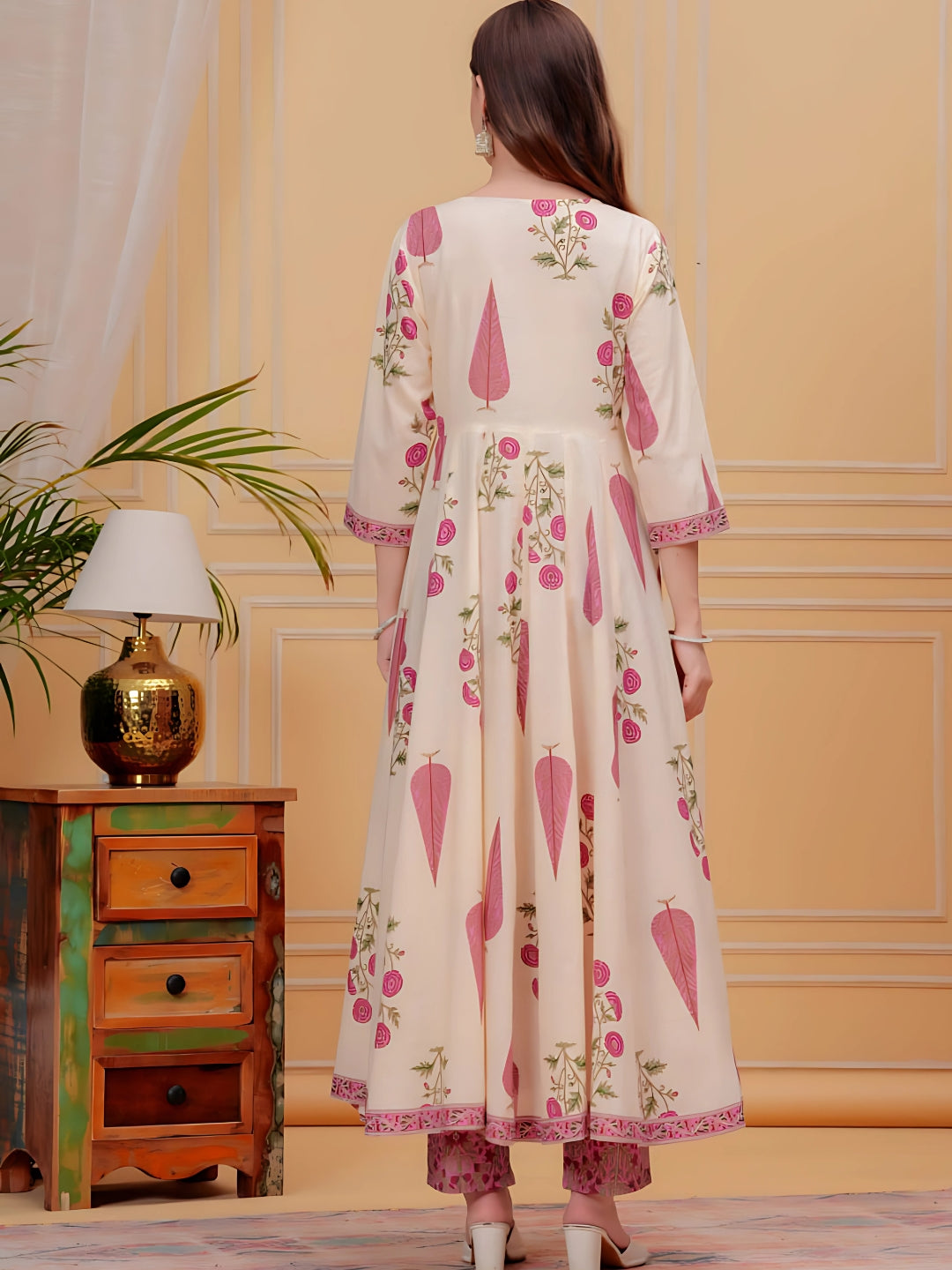Ethnic Motifs Printed Anarkali Kurta With Pant & Dupatta, Pink - Hiral Fashion - Distacart