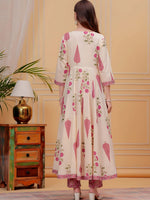 Thumbnail for Ethnic Motifs Printed Anarkali Kurta With Pant & Dupatta, Pink - Hiral Fashion - Distacart