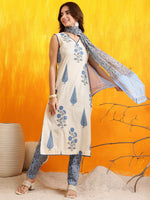Thumbnail for Ethnic Motifs Printed Kurta With Pant & Printed Dupatta, Aqua-Blue - Hiral Fashion - Distacart