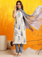 Thumbnail for Ethnic Motifs Printed Kurta With Pant & Printed Dupatta, Aqua-Blue - Hiral Fashion - Distacart