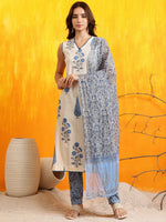 Thumbnail for Ethnic Motifs Printed Kurta With Pant & Printed Dupatta, Aqua-Blue - Hiral Fashion - Distacart