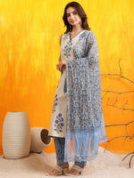 Thumbnail for Ethnic Motifs Printed Kurta With Pant & Printed Dupatta, Aqua-Blue - Hiral Fashion - Distacart
