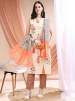 Thumbnail for Ethnic Motifs Printed Kurta With Pant & Printed Dupatta, Orange - Hiral Fashion - Distacart