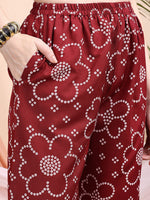 Thumbnail for Embroidered & Bandhni A-Line Printed Kurta With Pant & Coordinated Dupatta, Maroon - Hiral Fashion - Distacart