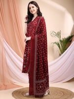 Thumbnail for Embroidered & Bandhni A-Line Printed Kurta With Pant & Coordinated Dupatta, Maroon - Hiral Fashion - Distacart