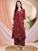 Thumbnail for Embroidered & Bandhni A-Line Printed Kurta With Pant & Coordinated Dupatta, Maroon - Hiral Fashion - Distacart