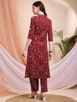 Thumbnail for Embroidered & Bandhni A-Line Printed Kurta With Pant & Coordinated Dupatta, Maroon - Hiral Fashion - Distacart