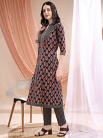 Thumbnail for Front Slit Motifs A-Line Printed Kurta With Pant & Dupatta, Black - Hiral Fashion - Distacart